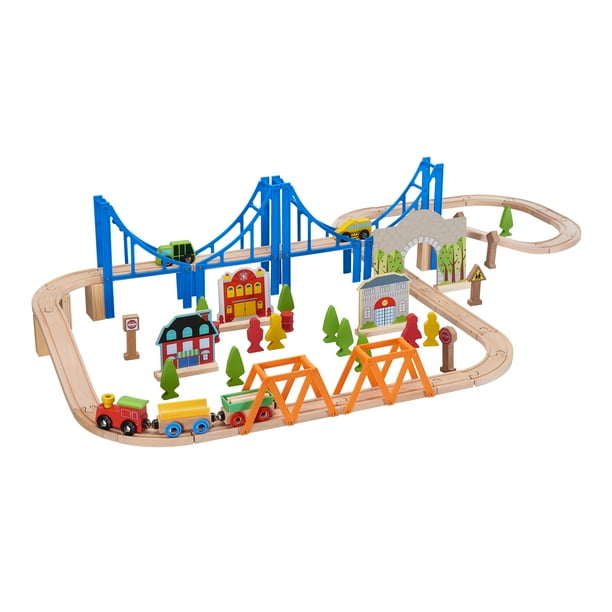 Spark Create Imagine Wooden Train Play Set, 75 Pieces [Walmart Exclusive]