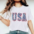thumbnail image 6 of Lovskoo Women's Summer Tops Trendy Independence Day Printed Short Sleeved Round Neck Plain Basic Tee T-Shirt Top White, 6 of 7