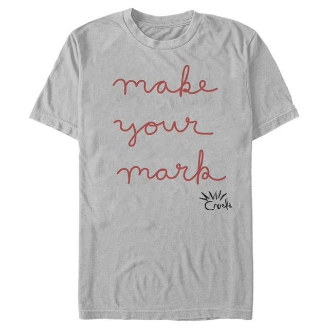 Men's Cruella Make Your Mark Cursive Writing T-Shirt - Silver - Large