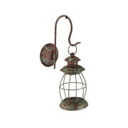 Zeckos - Distressed Metal Vintage Lantern Wall Mounted Candle Sconce - Red