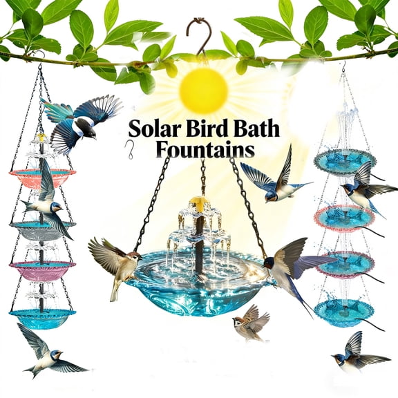 Bird Bath Fountains Solar Powered, Hanging Cascade Fountain with Glass Bowl, Outdoor Solar Bird Bath for Garden Patio Yard, Attracts Hummingbirds and Wild Birds - #1-Blue
