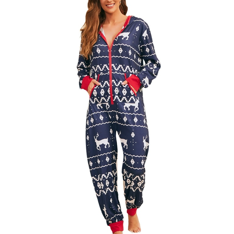 Avamo Women s Polar Bear Cozy Jumpsuit Funny Cute Christmas Onesie Homewear Nightwear Gray Walmart