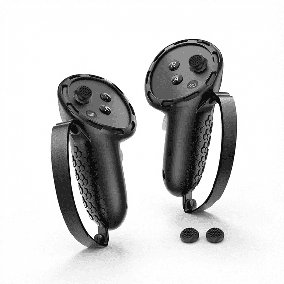 For Controller Grip Compatible with Meta Quest 3S Oculus Quest 3 Silicone Protective Cover Adjustable Straps Non Slip Thumbstick Caps 1 Pair Black