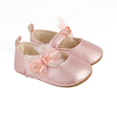 

TFFR Infant Baby Girls Princess Shoes Shine Surface Dot Print Mesh Bowknot Flats Non-Slip Wedding Slippers Adorable Baby Shoes