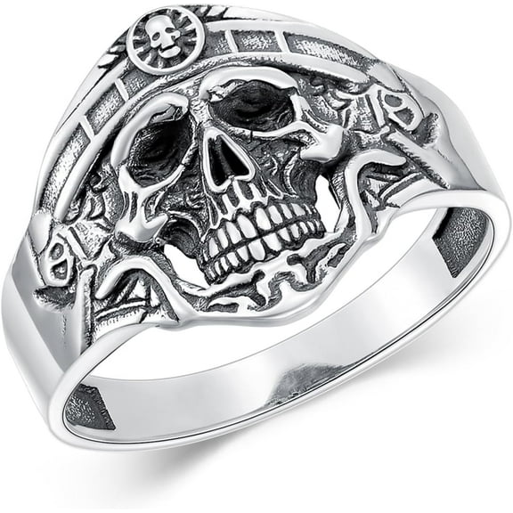 Skull Ring for Men 925 Sterling Silver Biker Ring Cocktail Party Band Punk Gothic Jewelry for Men Women