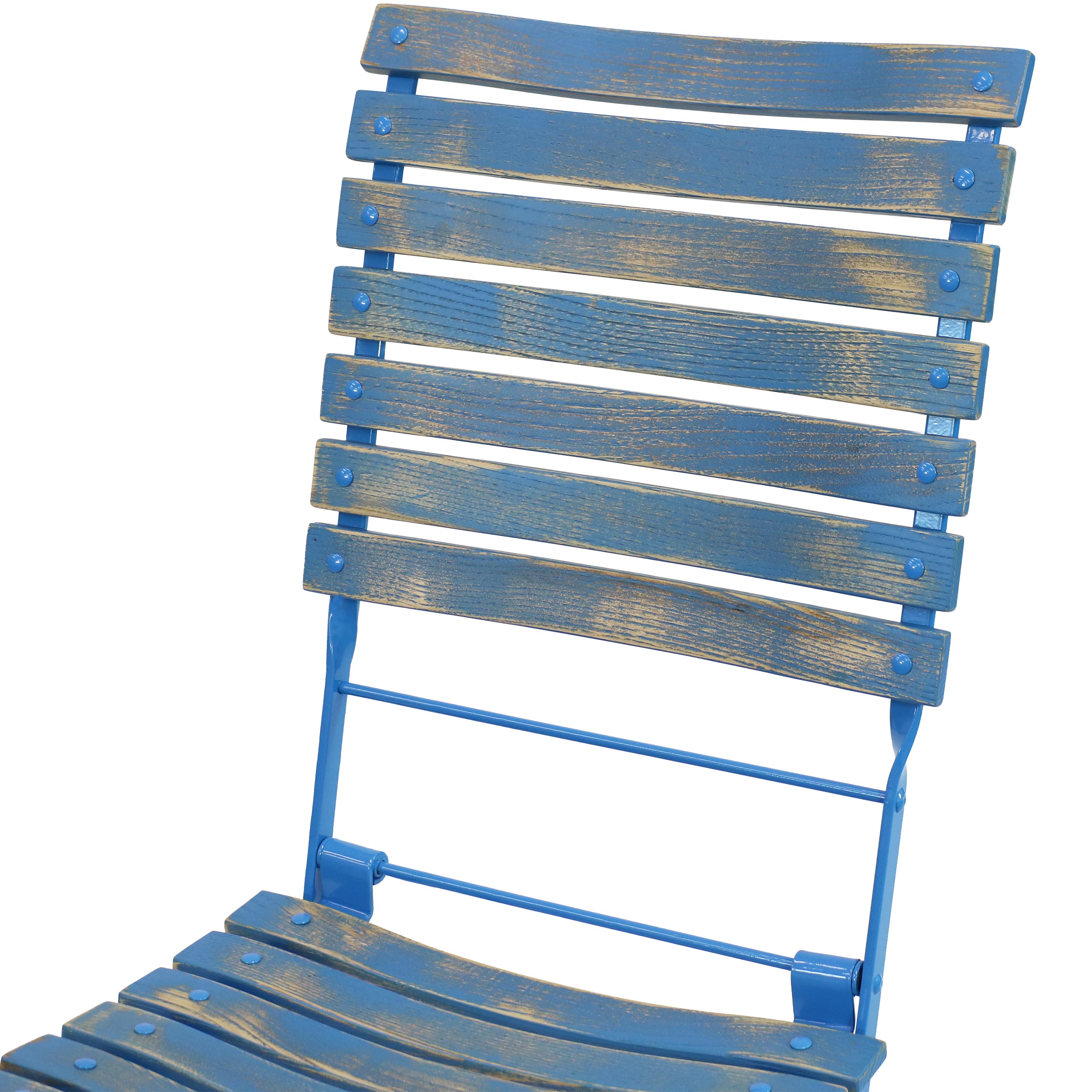 Sunnydaze Cafe Couleur Folding Chestnut Wooden Folding Bistro Chair - Blue - Set of 2 - image 5 of 9