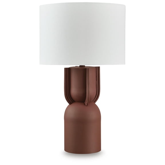 Signature Design by Ashley Rowandale Metal Table Lamp, Brick Red, 21" Tall, Modern Drum Shade