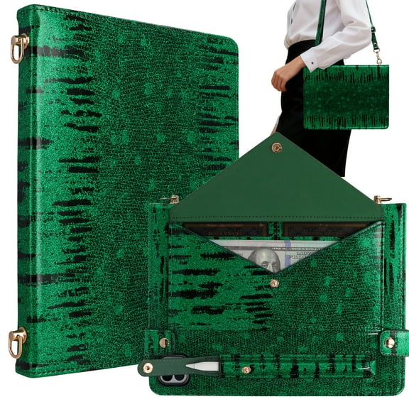 ELEHOLD For Samsung Galaxy Tab S11 2025 11-inch Case, Luxury Premium Leather Pen Card Slots Crossbody Flap Envelope Case with Hand Strap Shoulder Strap ,Green