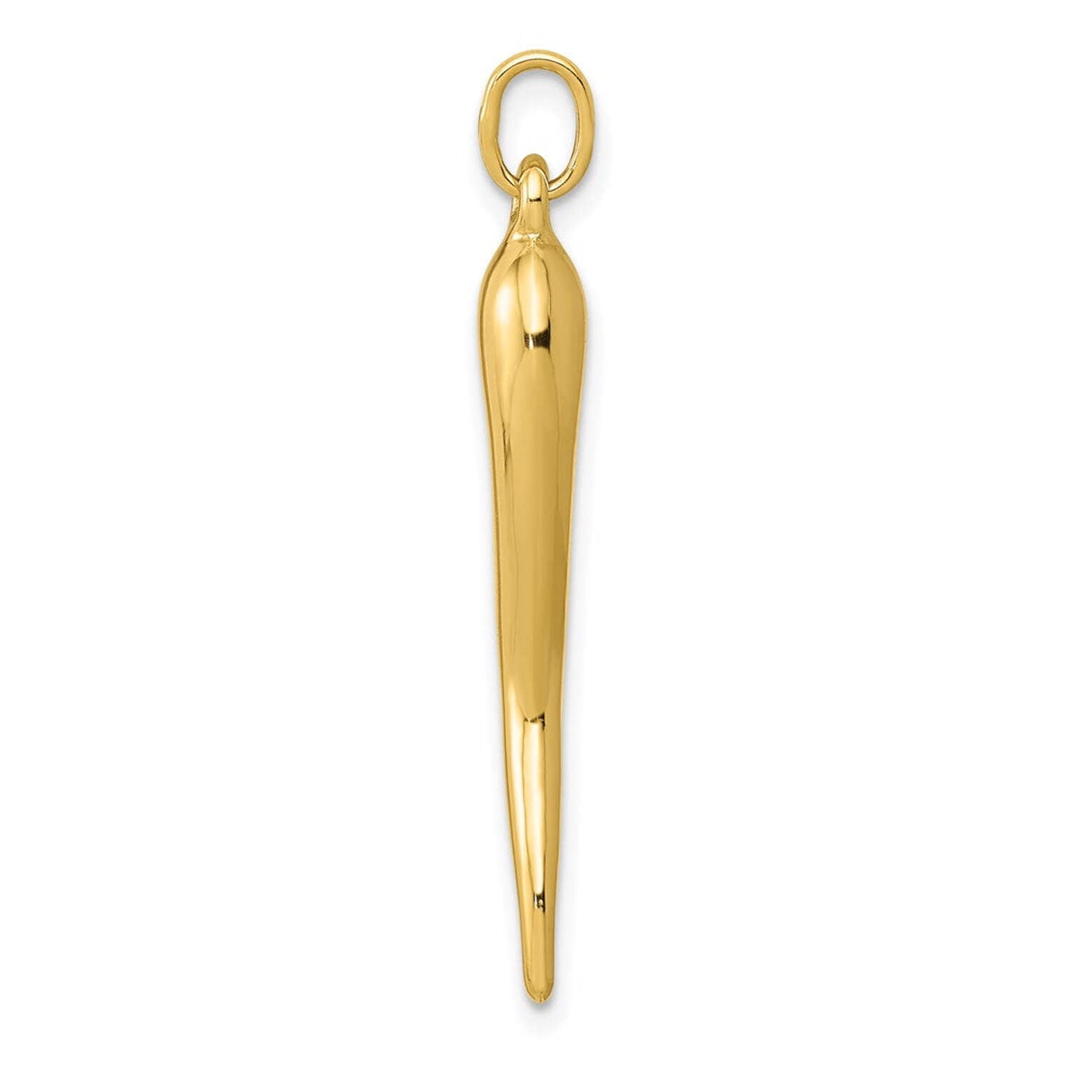 14k Yellow Gold Polished Finish 3-D Italian Horn Charm Pendant