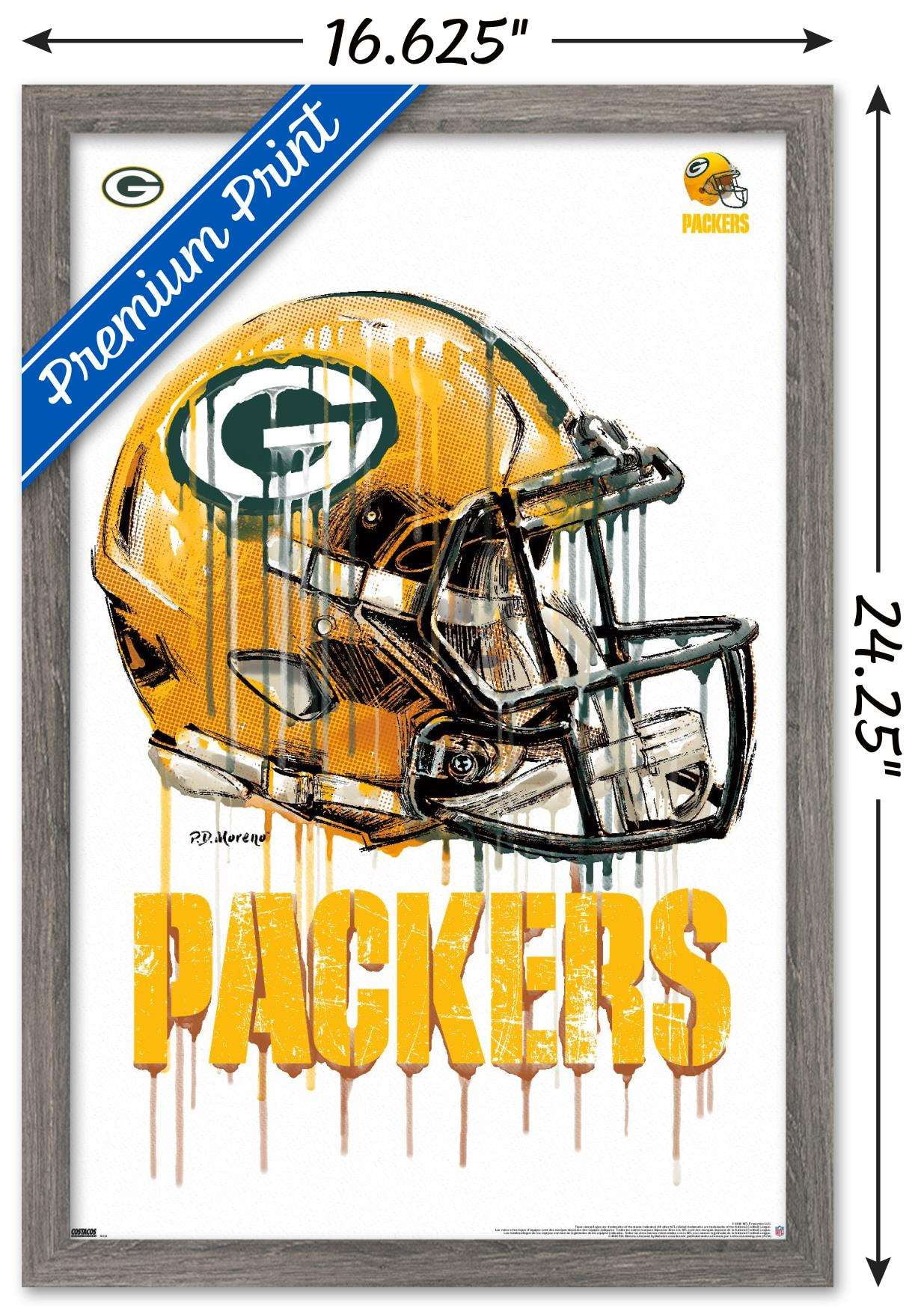 NFL Green Bay Packers - Drip Helmet 20 Wall Poster, 14.725" x 22.375", Framed