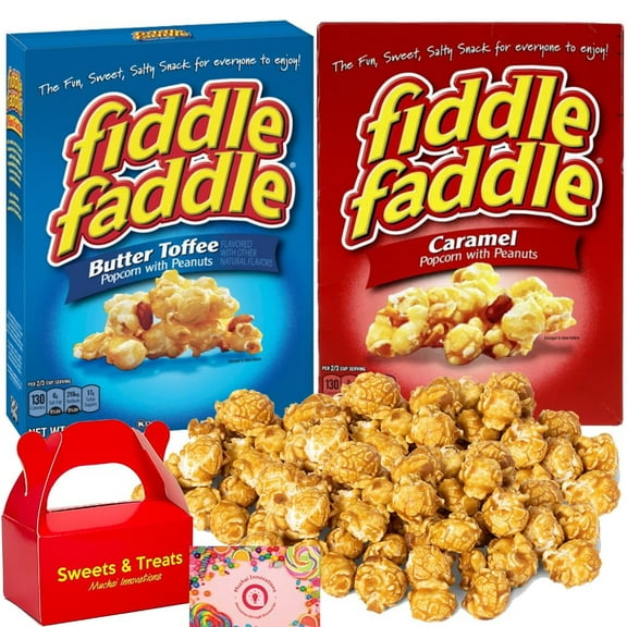 Fiddle Faddle Popcorn Snack IRF13 | Caramel & Butter Toffee Roasted Peanuts | Sweet Delicious Coated Popcorn | Movies School Office Birthday Holiday Party Gift | Plus Muchai Treat Box (2 Boxes)