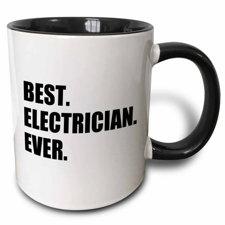 3dRose Best Electrician Ever - fun gift for electronics job - black text, Two Tone Black Mug, (Best Gifts For Electricians)