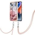 thumbnail image 2 of Case for iPhone 13, Adjustable Detachable Crossbody Strap Neck Strap Silicone Bumper Marble Painted TPU Ultra Thin Shockproof Protective Phone Case Cover for iPhone 13, Rose, 2 of 7