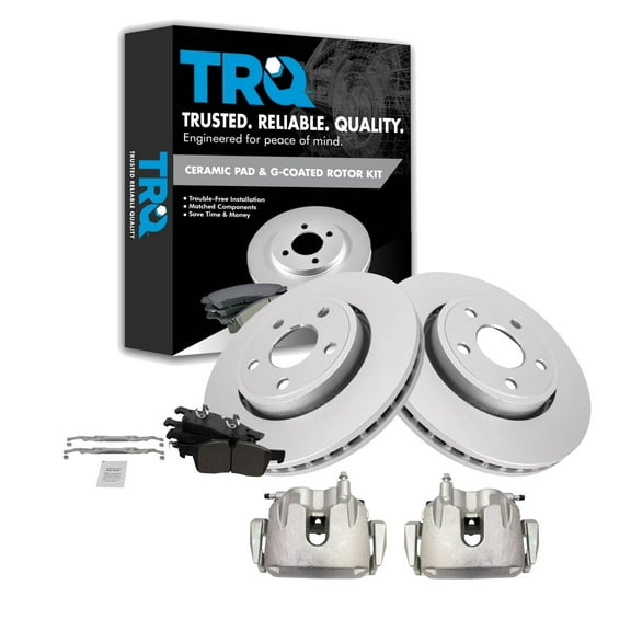 TRQ Front Brake Pad & Rotor Kit Brake Caliper Brake Pads Brake Rotor Ceramic Vented Premium G-Coated Fits Select 2012-2019 Dodge Durango Jeep Grand Cherokee