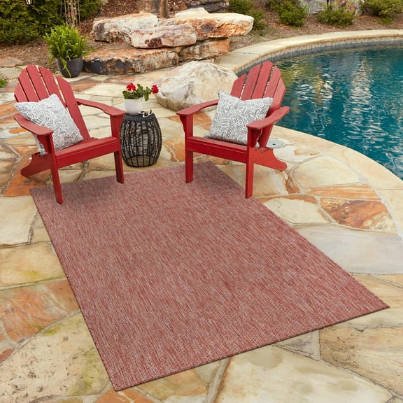Unique Loom Outdoor Solid Collection Area Rug (7' 1" x 10' Rectangle Rust Red/Beige)