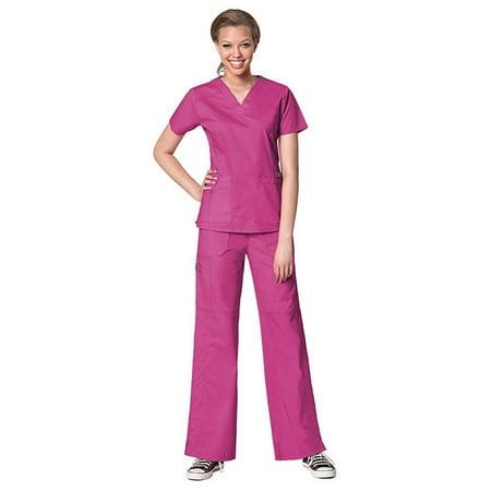 

WonderWink FLEX Women s Scrubs Verity V-Neck Darted Top & Faith Multi-Pocket Cargo Pant Set