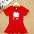 thumbnail image 5 of Hello Kitty-vestido de algodón con dibujos animados para niña, falda de princesa de manga corta con cuello redondo y estampado a la moda, color sólido, 5 of 5