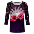 thumbnail image 4 of ZMHEGW Womens T Shirts Trendy Happy Holidays Printed 3/4 Length Sleeve O Neck Top Blouse Tshirts, 4 of 5