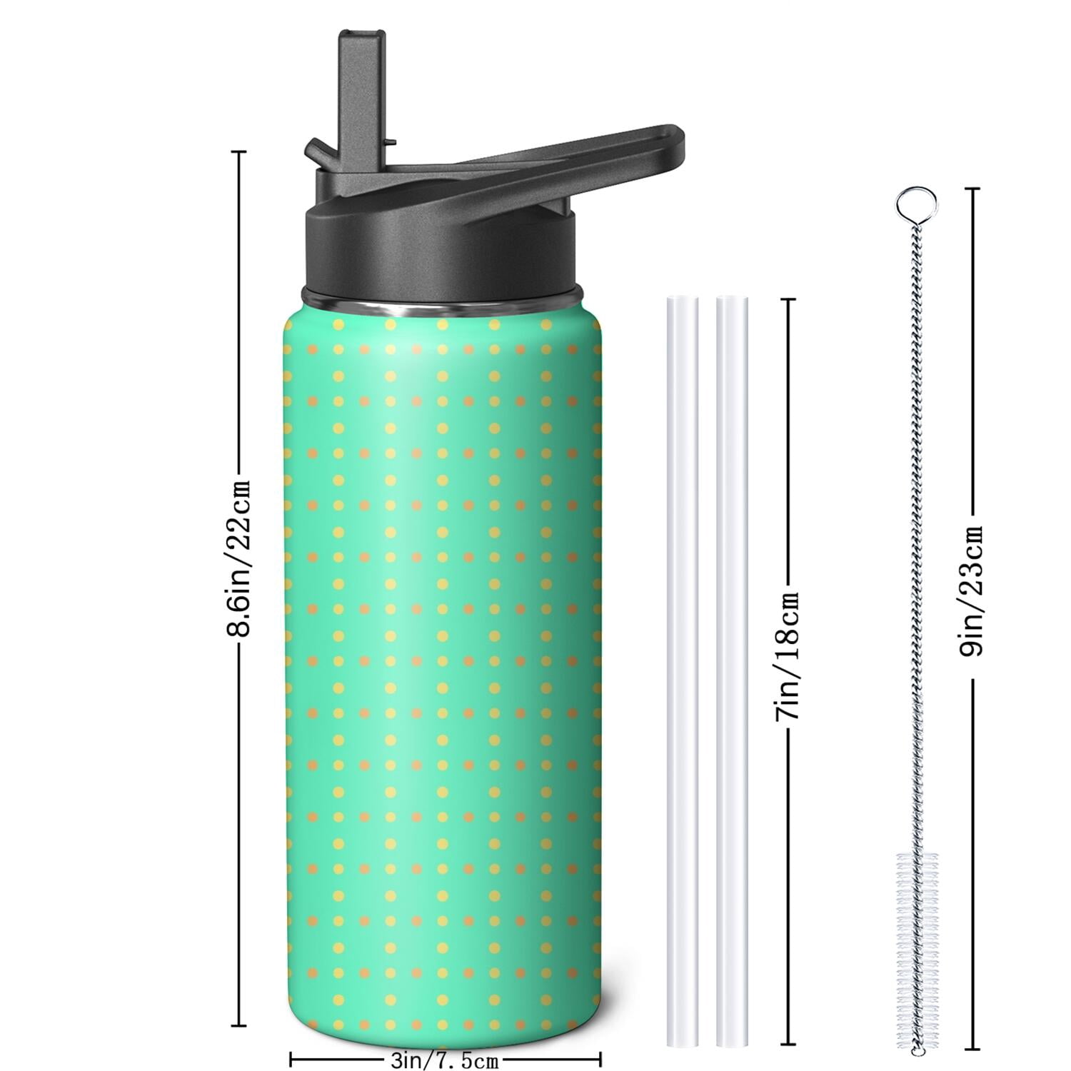 Modern 18 oz Insulated Stainless Steel Water Bottle with Straw & Cleaning Brush , Leakproof, BPA-Free, 304 Stainless Steel, Wide Mouth, Travel Mug for Car, Gym, Office