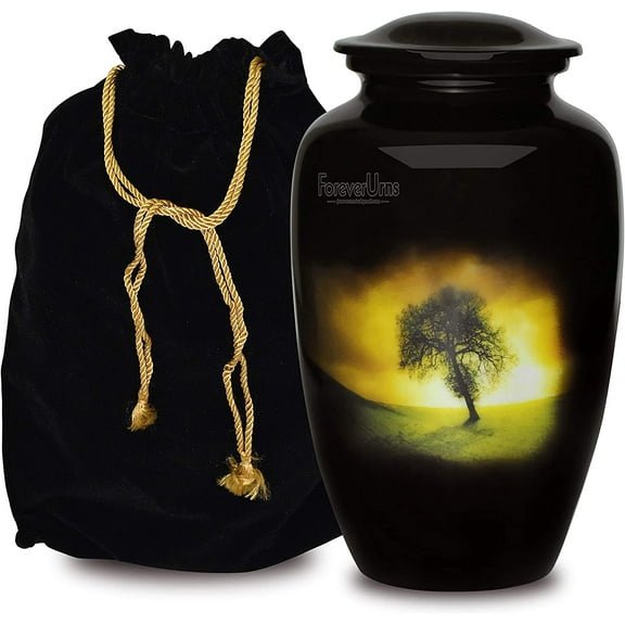 FOREVER URNS Adult Cremation Urn Brown Tree Urn For Human Ashes, Handcrafted 220 Cu. In With Velvet Bag.