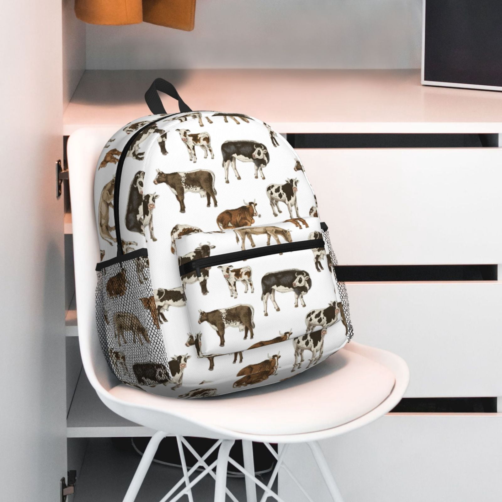 Horeoi Cow Print Casual Backpack for School Work Travel Hiking with Laptop Compartment and Side Pockets Lightweight Design