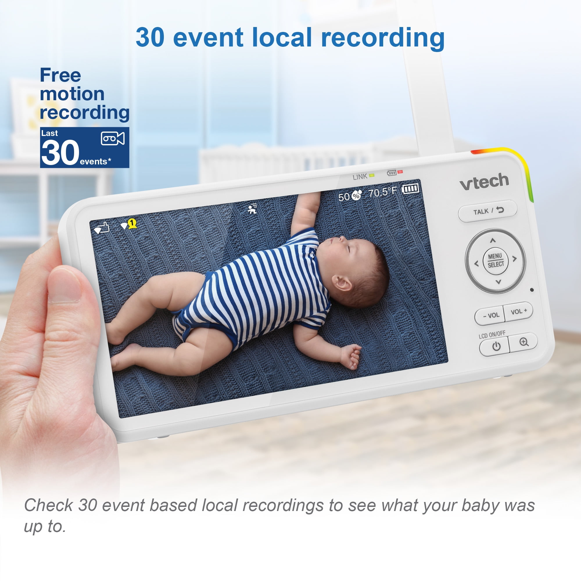 VTech 1080p WiFi Smart Nursery Remote Access Over-the-Crib View Video Baby Monitor with 5” High Definition 720p Display, Night Light, RM5887HD (White)
