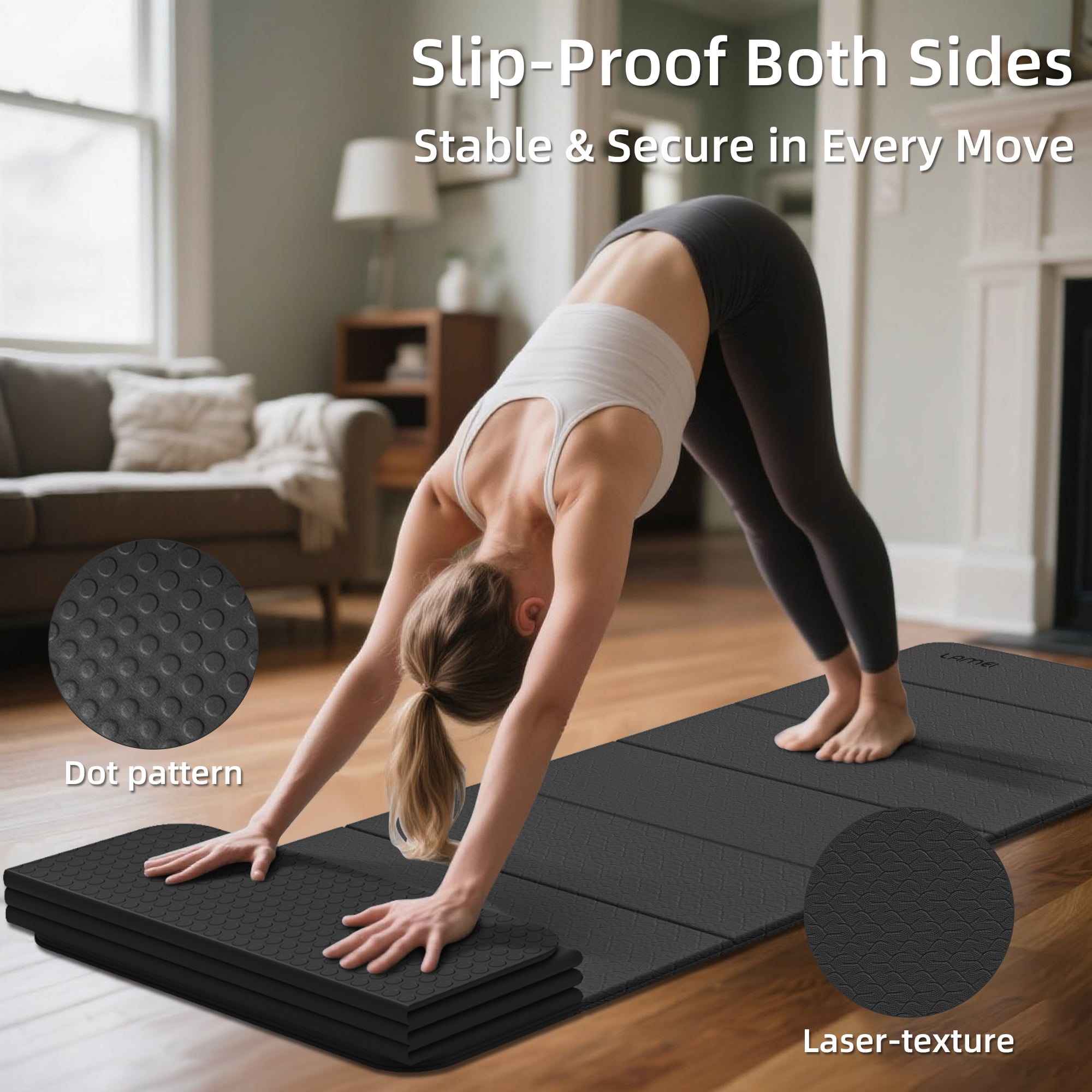 Lamei Foldable Yoga Mat, Extra Thick 1/2 inch Exercise Mat for Home Workout, Non-Slip Pilates Mats, Easy Storage, Quick Fold, No Curl(Black)