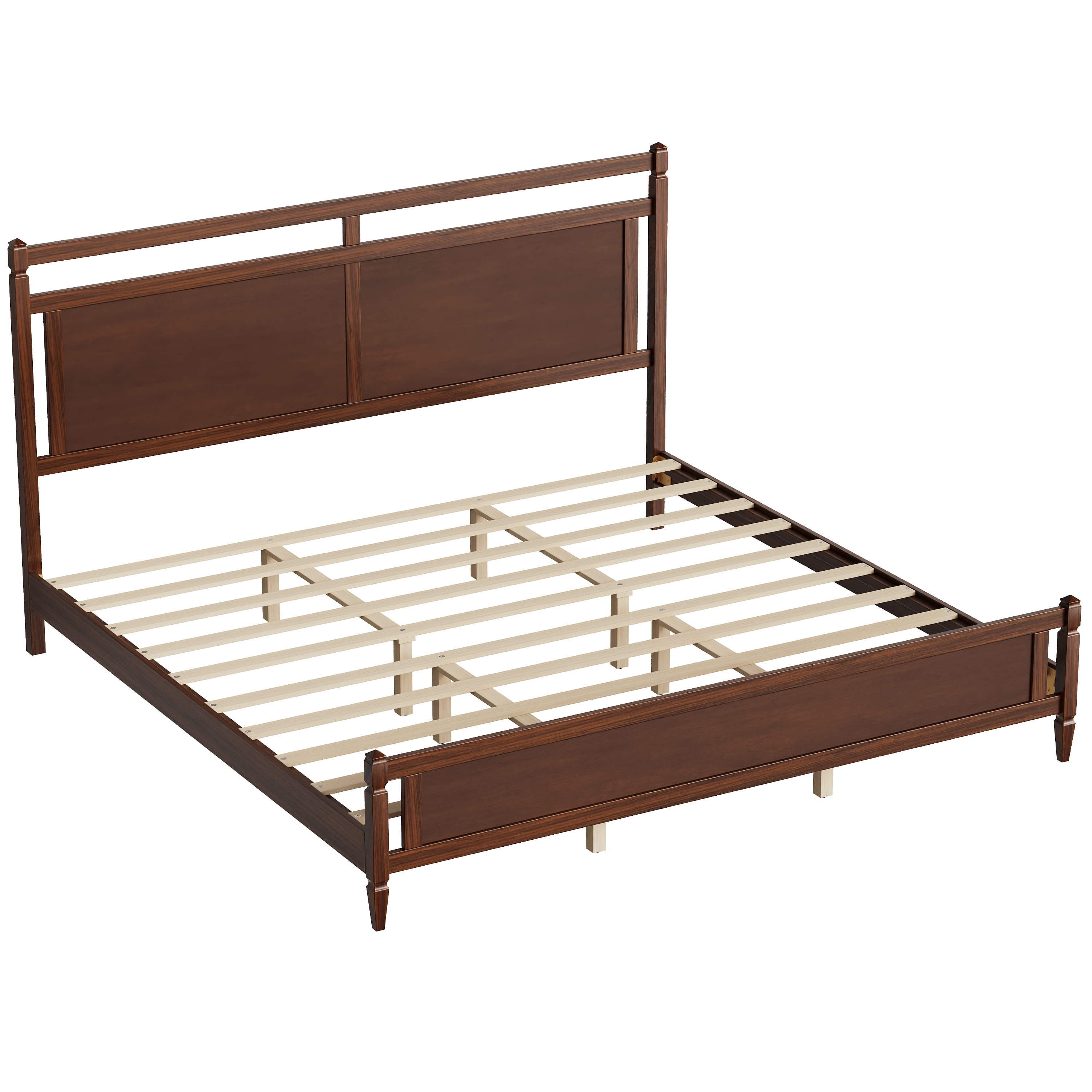 Euroco Modern Wood King Size Platform Bed, Mid-Century Bed Frame with Panel Headboard, No Box Spring Needed, Dark Walnut