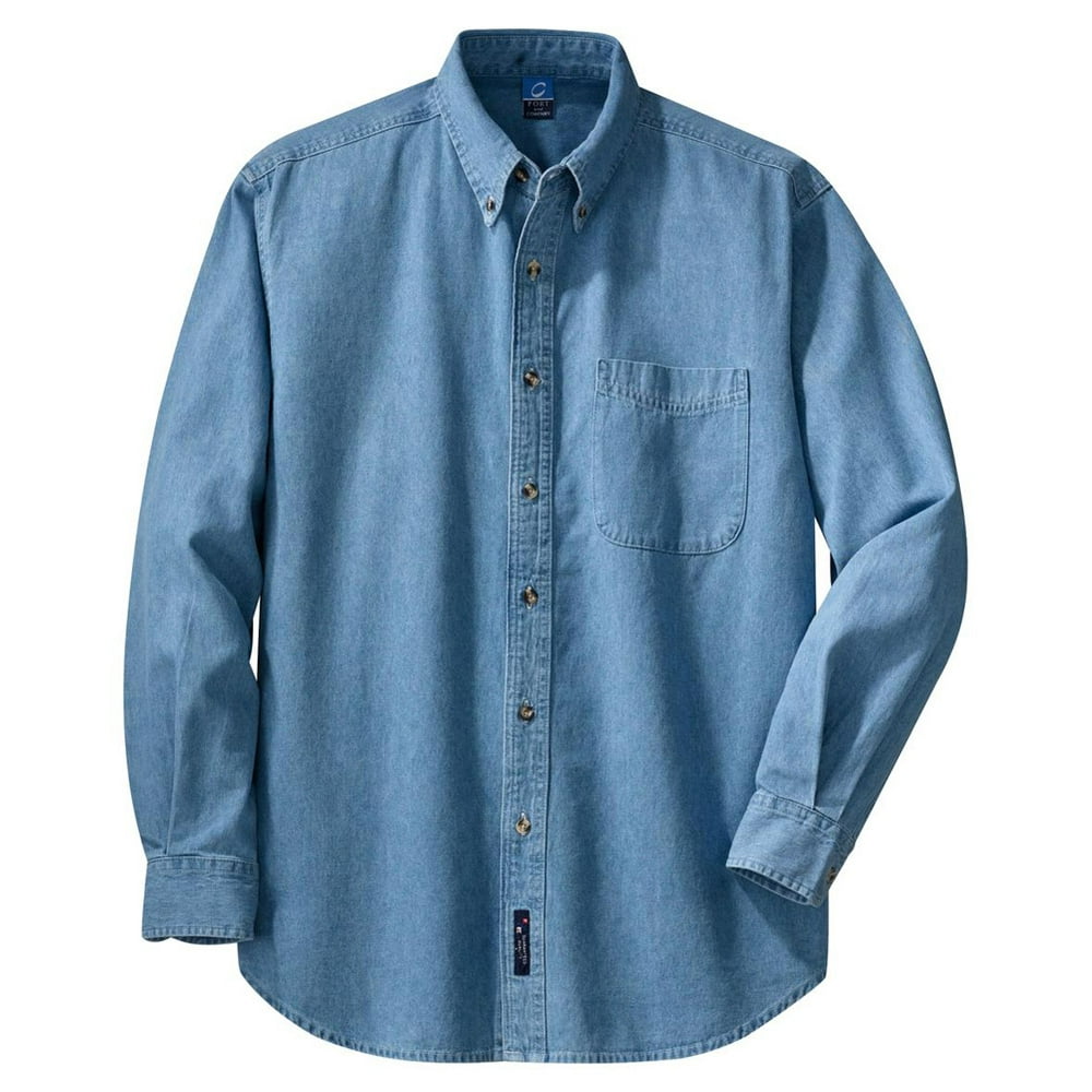 Port & Company SP10 Mens Long Denim Shirt Faded Blue 3XLarge