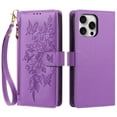 thumbnail image 2 of Case For iPhone 13 Pro Max Butterfly Flower Multi-card Holder Zipper Wallet With Lanyard Magnetic Clasp Flip Stand Leather Phone Case,Purple,For iPhone 13 Pro Max, 2 of 9