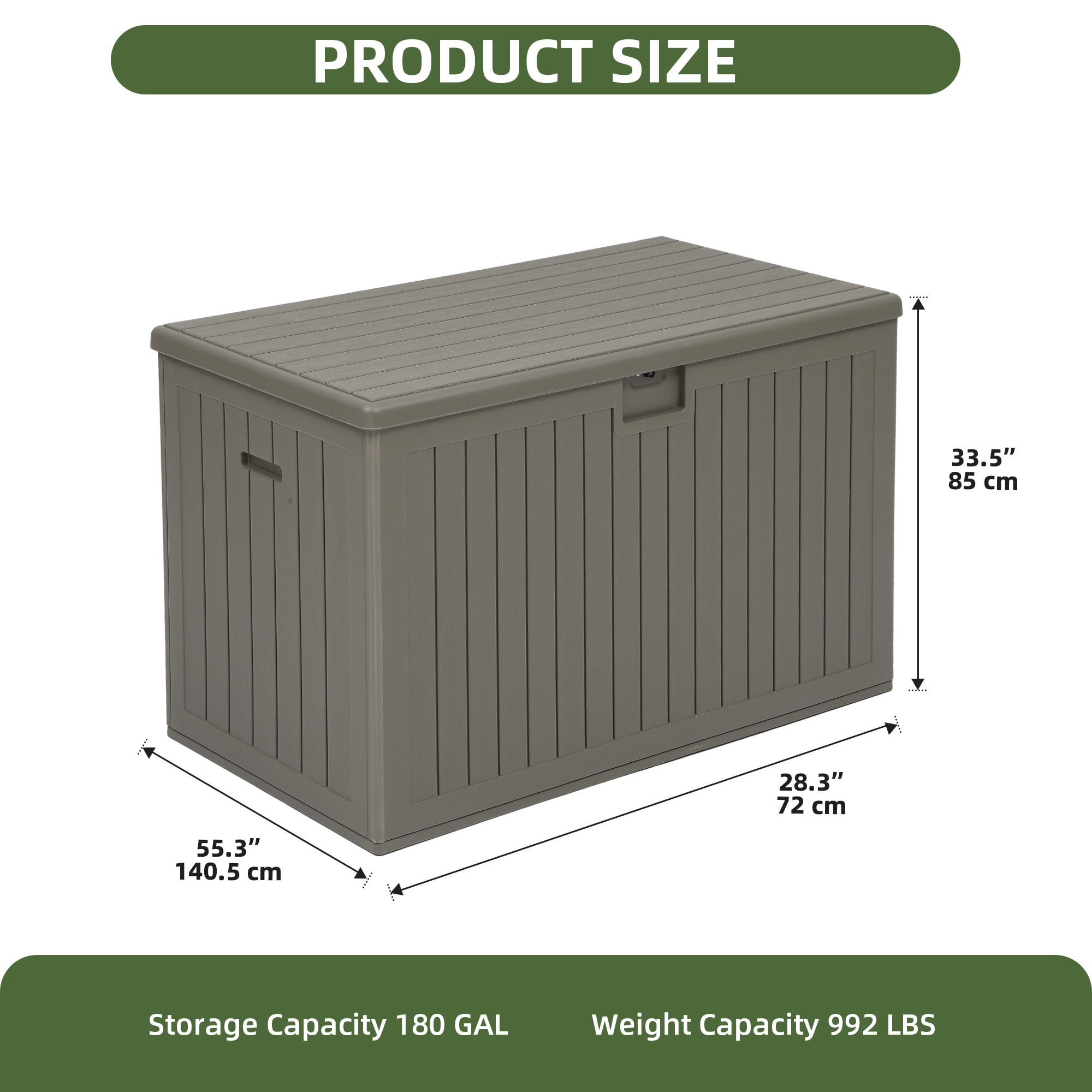 Uforic 180 Gallon Extra Large Outdoor Deck Box, Double-Wall Resin Storage Box with Flexible Divider, Lockable,‎Weatherproof,Light Brown