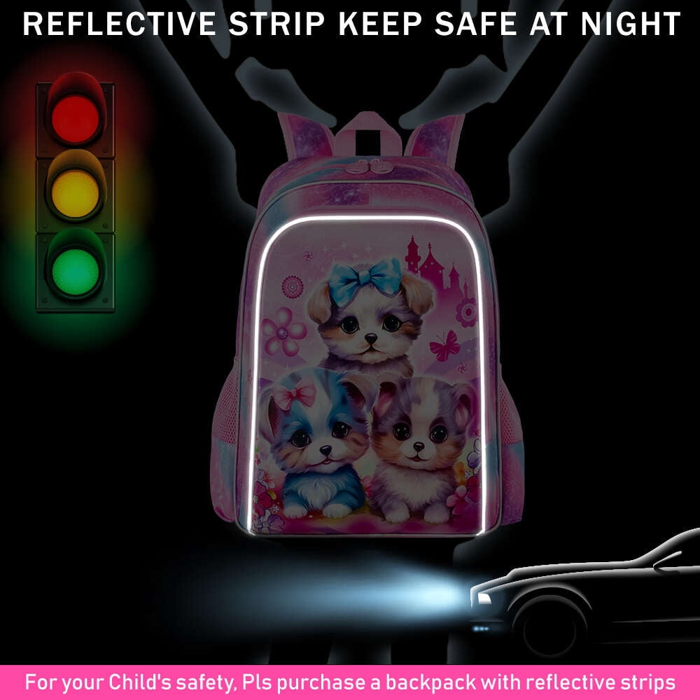 AGSDON 3PCS Backpacks for Girls, 16" Elementary Kids Cute Dog Backpack Preschool School Bookbags and Lunch Box