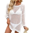 thumbnail image 2 of Womens Oversized Crochet Hollow Out Summer Boat Neck Beach Bathing Suit Cover Up Mini Dress White One Size, 2 of 9