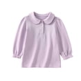 thumbnail image 3 of FASHOFT Girls Shirts Long Sleeve Solid Button Ruffle Collar Polo Top Gentle School Style All Season Daily Formal Wear Girls Fashion Tops Purple 9-10 Years, 3 of 5