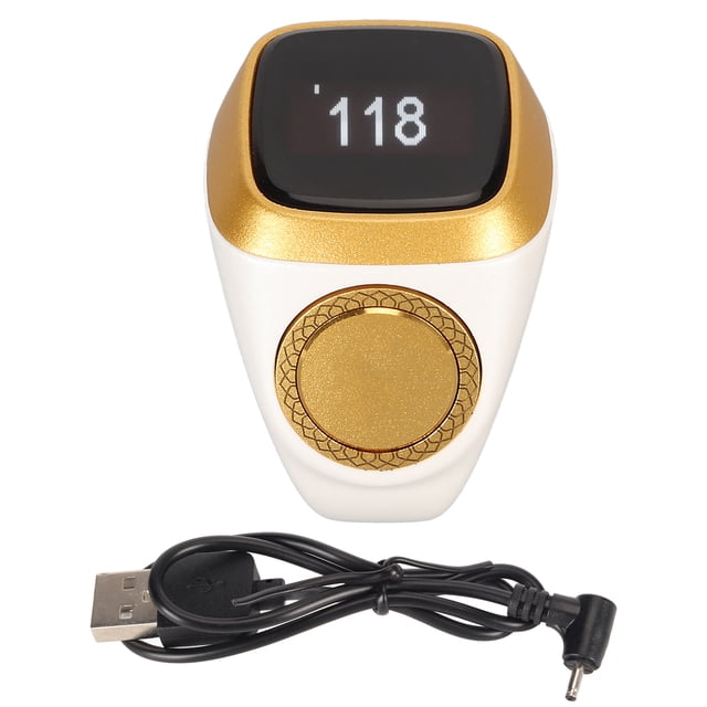 Contador electrónico de 18 mm Pantalla digital de 0,49 pulgadas Anillo de dedo de conteo inteligente con recordatorio de vibración Blanco