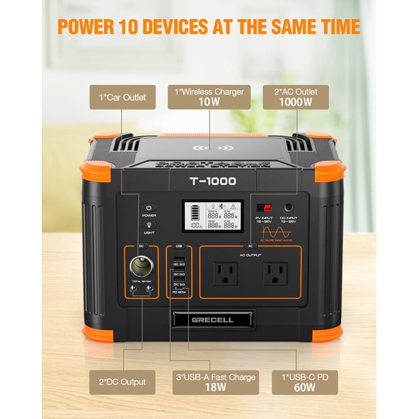 GRECELL T-1000 ポータブル電源 GRECELL -1000 Power Station - Compact generators for aid - Walmart