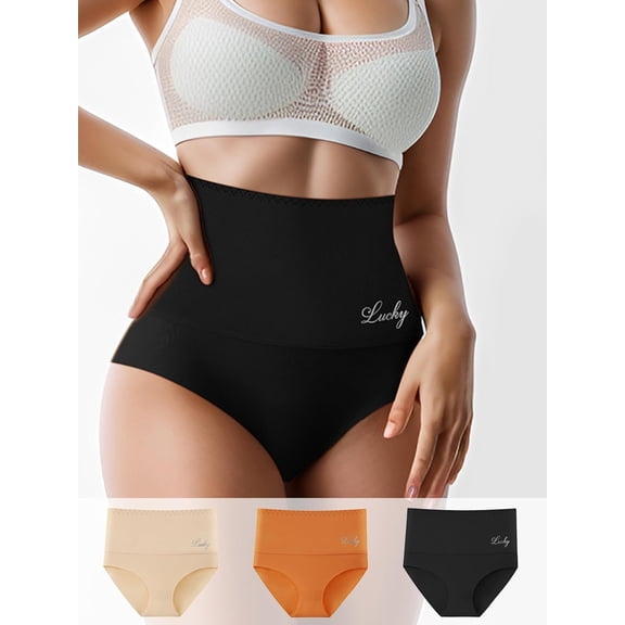 Women's High Waisted Underwear Tummy Control Stretch Soft Comfy Breathable Nylon Full Coverage Panties Briefs 3 Pack