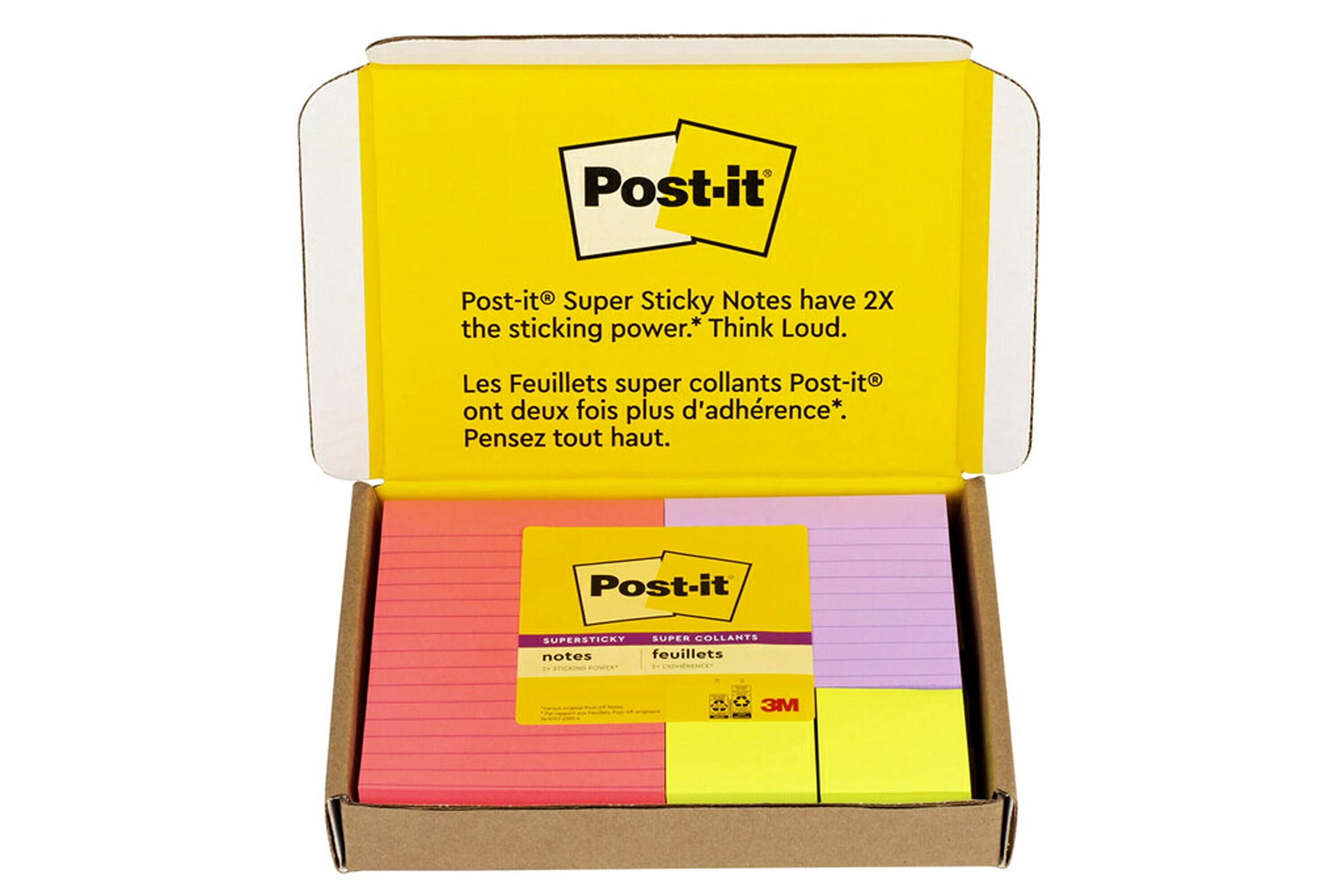 Post-it Super Sticky Notes, 's Exclusive Color Collection, Guava, Iris, Neon Green, 12 Pads/Pack, 90 Sheets/Pad, Assorted Sizes (4642-12SSMX)