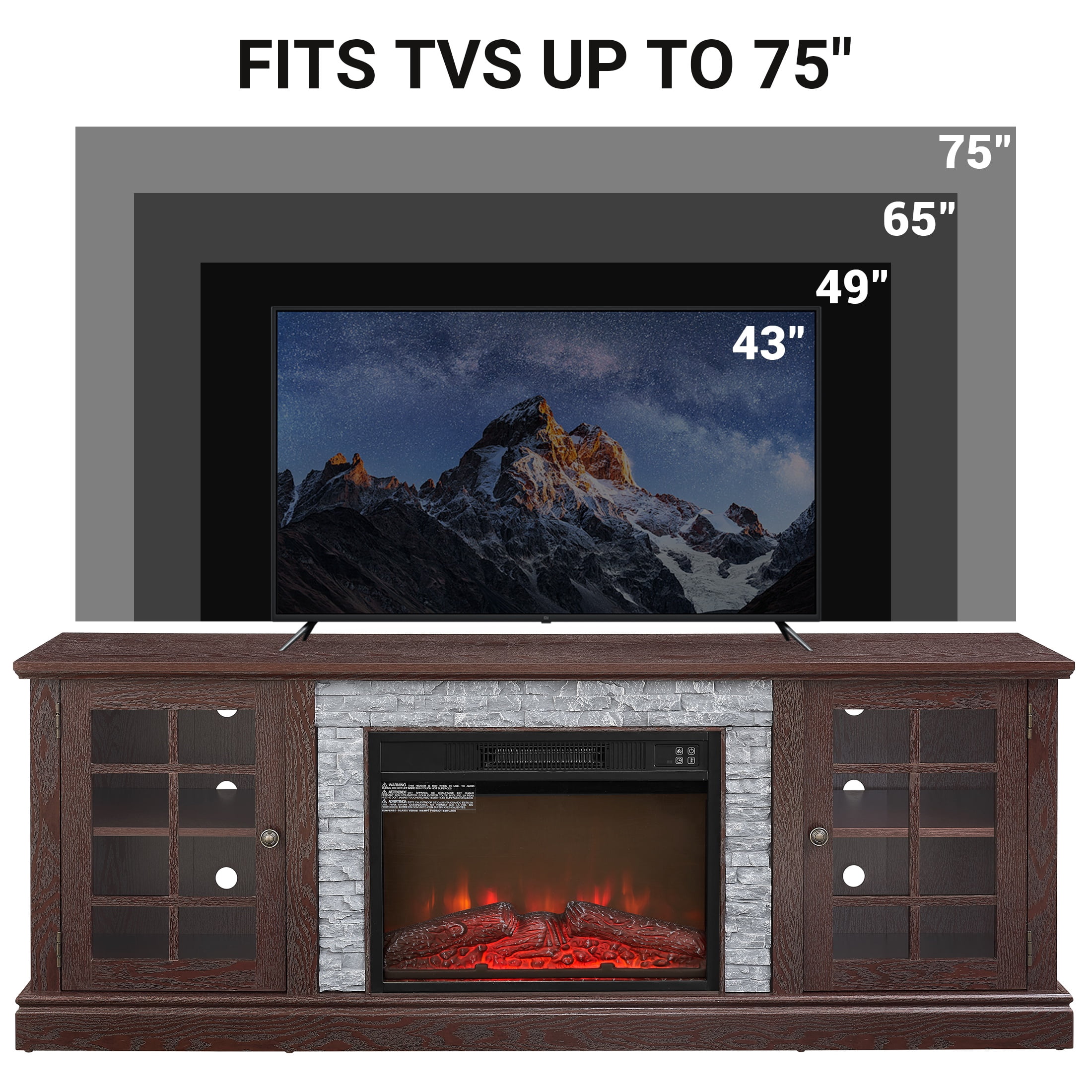 UHOMEPRO Fireplace TV Stand for TVs up to 75", White Large Entertainment Center with 23" Electric Fireplace for Living Room, 70" Modern TV Stand with 2-Door Storage