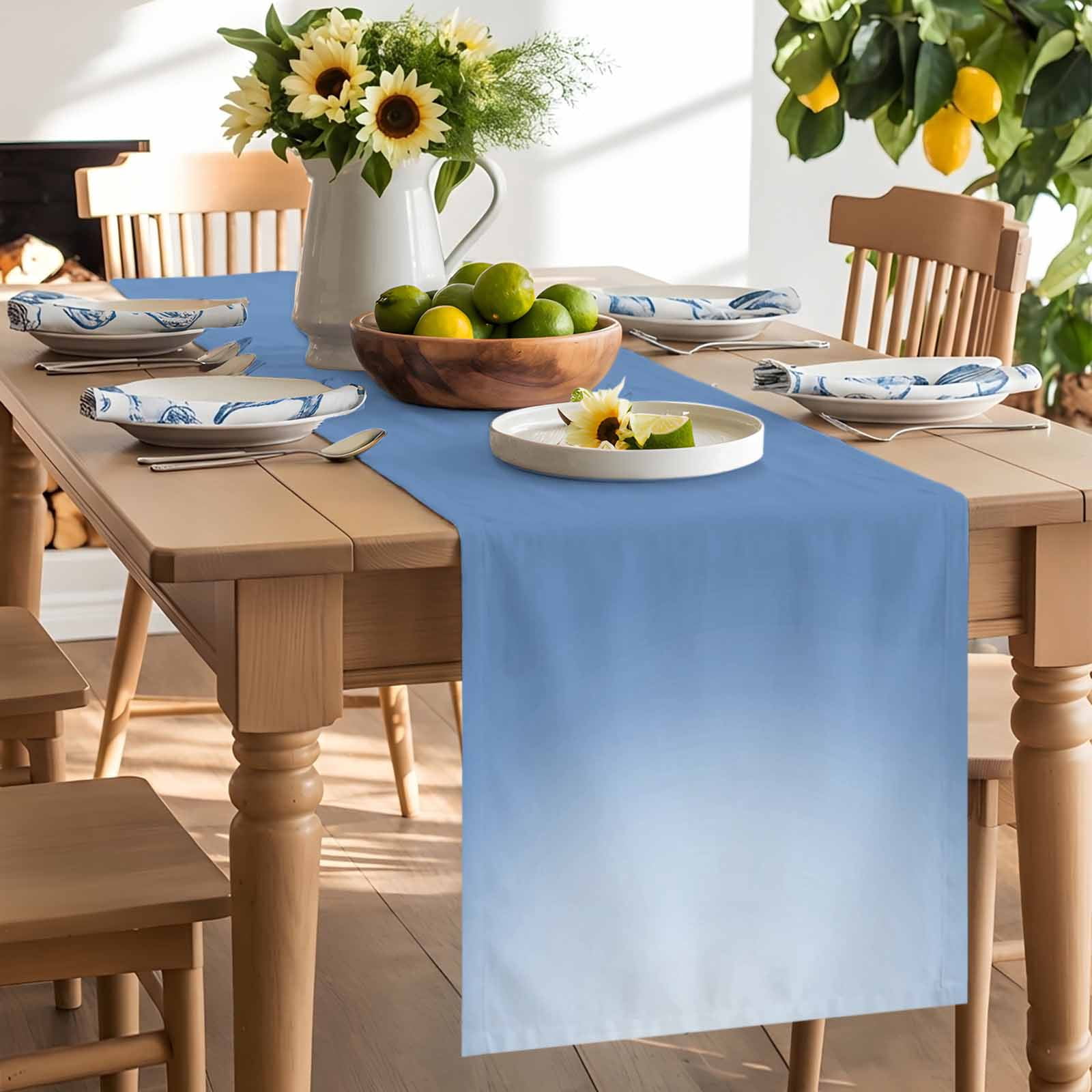 Watercolor Blue Gradient Table Runner 90 Inches Long, Minimalist Style Table Runners Tabletop Scarf Kitchen Dining Tables Decoration for Home Party Indoor Outdoor