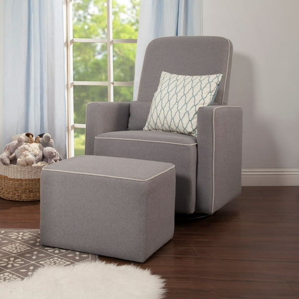 DaVinci Olive Upholstered Swivel Glider with Bonus Ottoman in Grey with Cream Piping - Walmart 