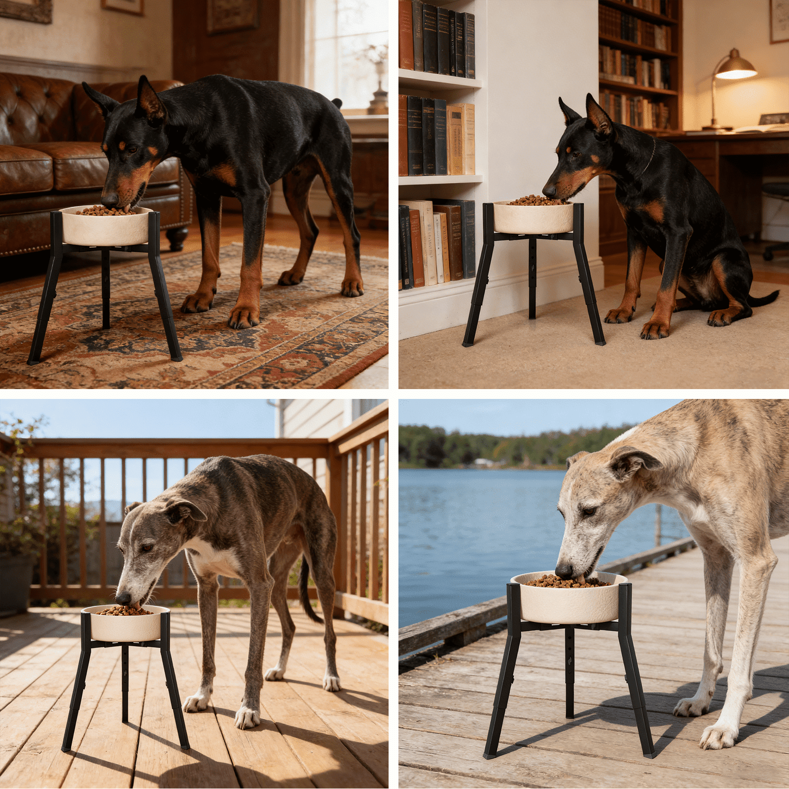 Adjustable Height & Width Elevated Dog Bowl Stand for Large Dogs, Single Raised Feeder Station (Bowl Not Included)
