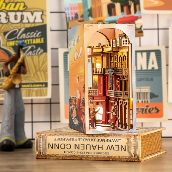 Book Nook Kit DIY Miniature Book Nook Light Wooden Doll House 3D Model Building Adult for Birthday Gift (Havana Stroll) YS08