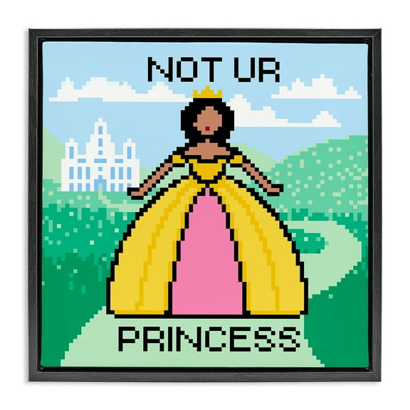 Stupell Industries Not Ur Princess Pixel Style People Painting Black Floater Framed Canvas Art Print Wall Art, 18 x 18