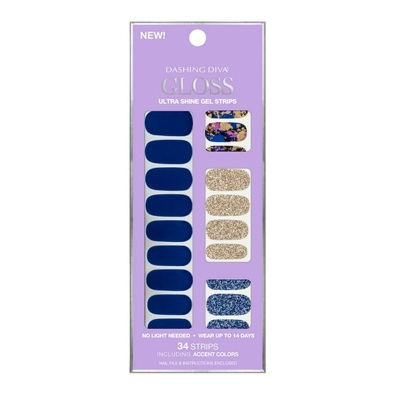 Dashing Diva Gloss Ultra Shine Gel Strip, 34 Strips Including Accent Colors, Blue Vixen