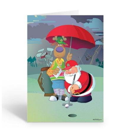 Stonehouse Collection Funny Golf Christmas Cards, Santa Putting in Storm with Reindeer Caddy, 6.25 x 4.5 inches, 12-Pack with Envelopes, (Standard)