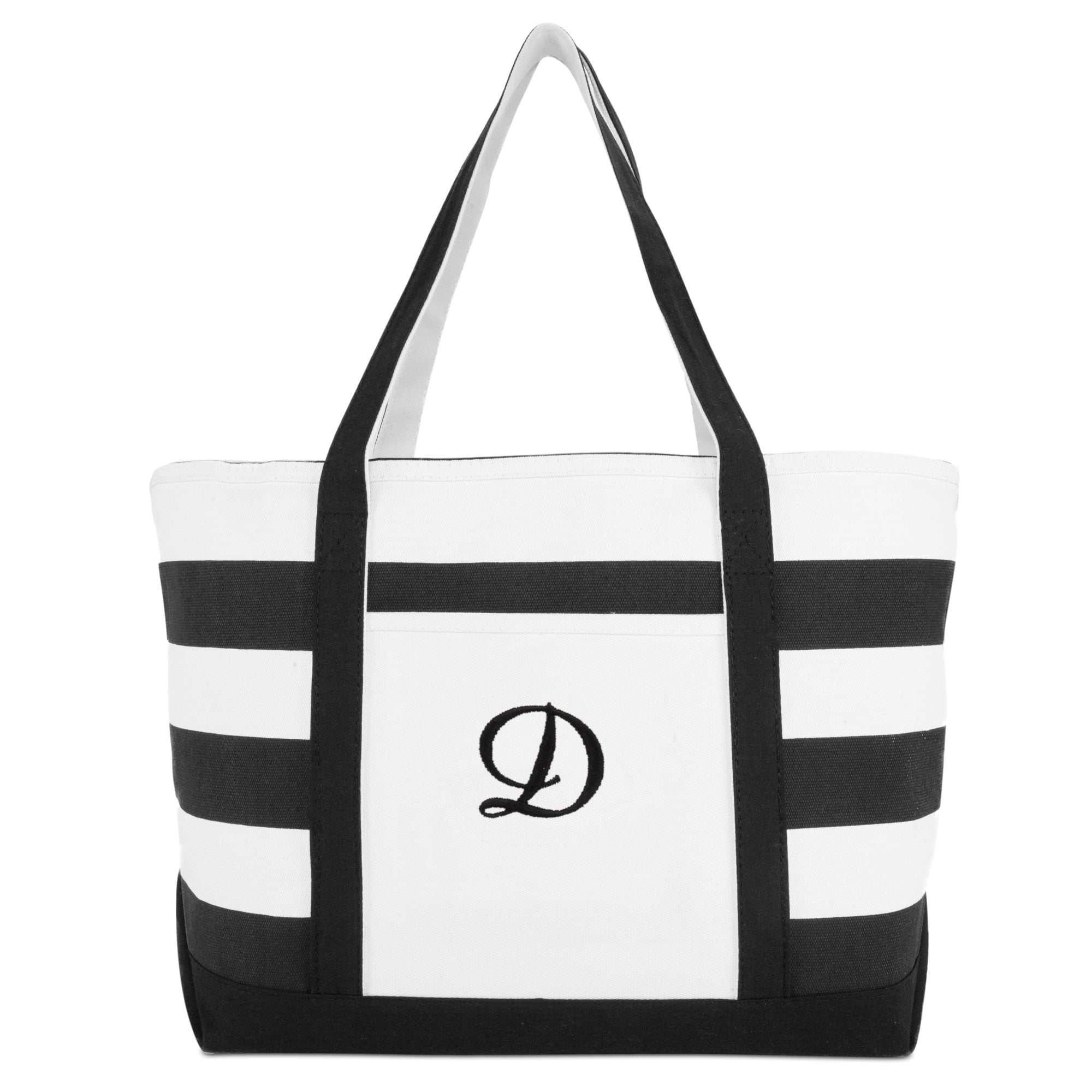 DALIX Striped Beach Bag Tote Bags Handbag Personalized Black Ballent Letter D
