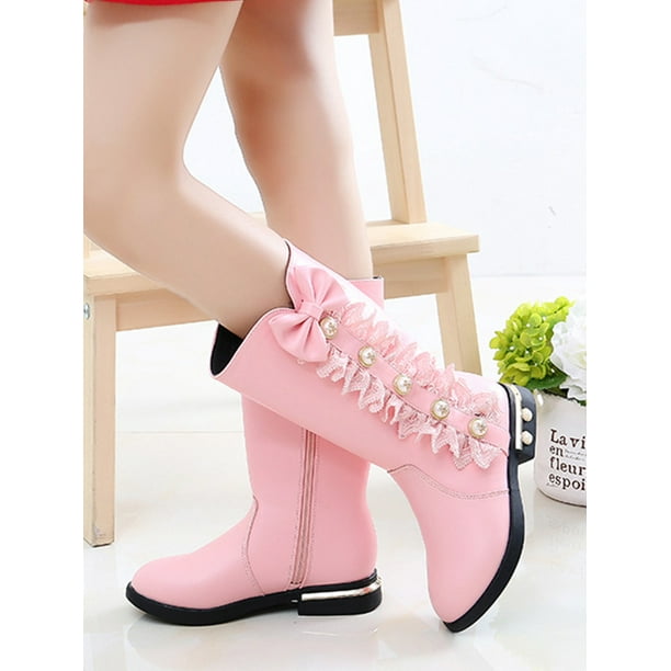Ukap Girls Knee High Boots Side Zipper Snow Boot Plush Lined Winter Warm Shoes Outdoor Princess Shoe Non Slip Pink Plush Lined 2.5little Kids Other 2
