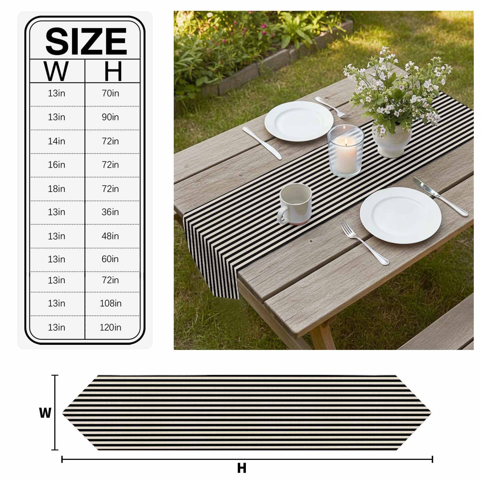 Black Striped Table Runner Linen Burlap Table Runner 90 Inches Long Modern Simple Farmhouse Beige Vintage Dresser Scarves for Kitchen Island Coffee Dining Room Party Wedding Holiday Decor 13"x90"
