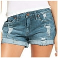 thumbnail image 2 of Durtebeua Frayed Denim Shorts for Women Pockets Mid Waist Ripped Hem Jean Shorts Summer Jean Shorts SkyBlue S, 2 of 5